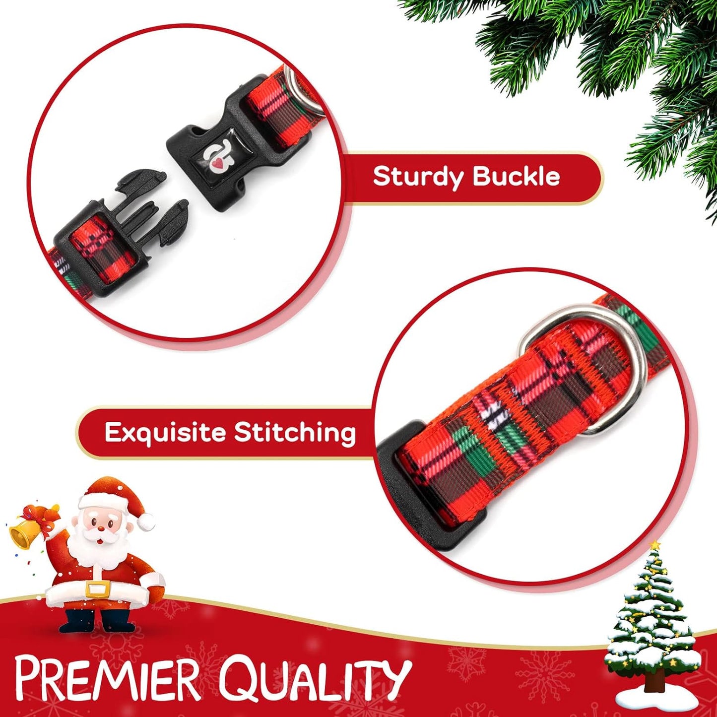 Christmas Dog Collar and Leash Set, Buffalo Plaid Dog Collar with Matching Leash for Small Dogs, Great for Christmas, New Year, Festivals and Daily Use