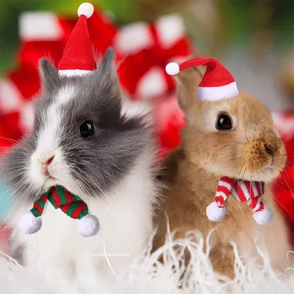 1 Set Hamster Christmas Costume Guinea Pig Mini Small Pet Hat Scarf Headwear Pet Outfits for Chinchilla Rabbit Bunny Accessories