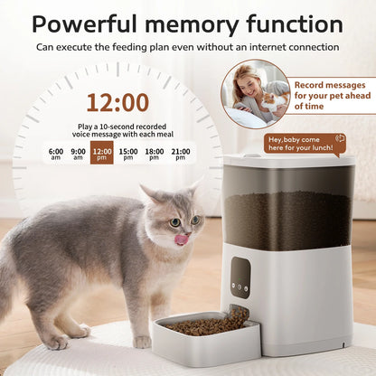 7L Automatic Smart Food Dispenser Pet Feeder, Wi-Fi Timed with APP Remote Feeding for Cats and Dogs White 13.10 X 6.50 X 12.60 In