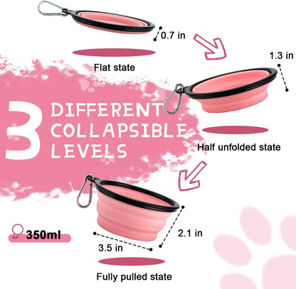 Expandable Dog Bowls for Travel, 2-Pack Dog Portable Water Bowl for Dogs Cats Pet Foldable Feeding Watering Dish for Traveling Camping Walking with 2 Carabiners, BPA Free