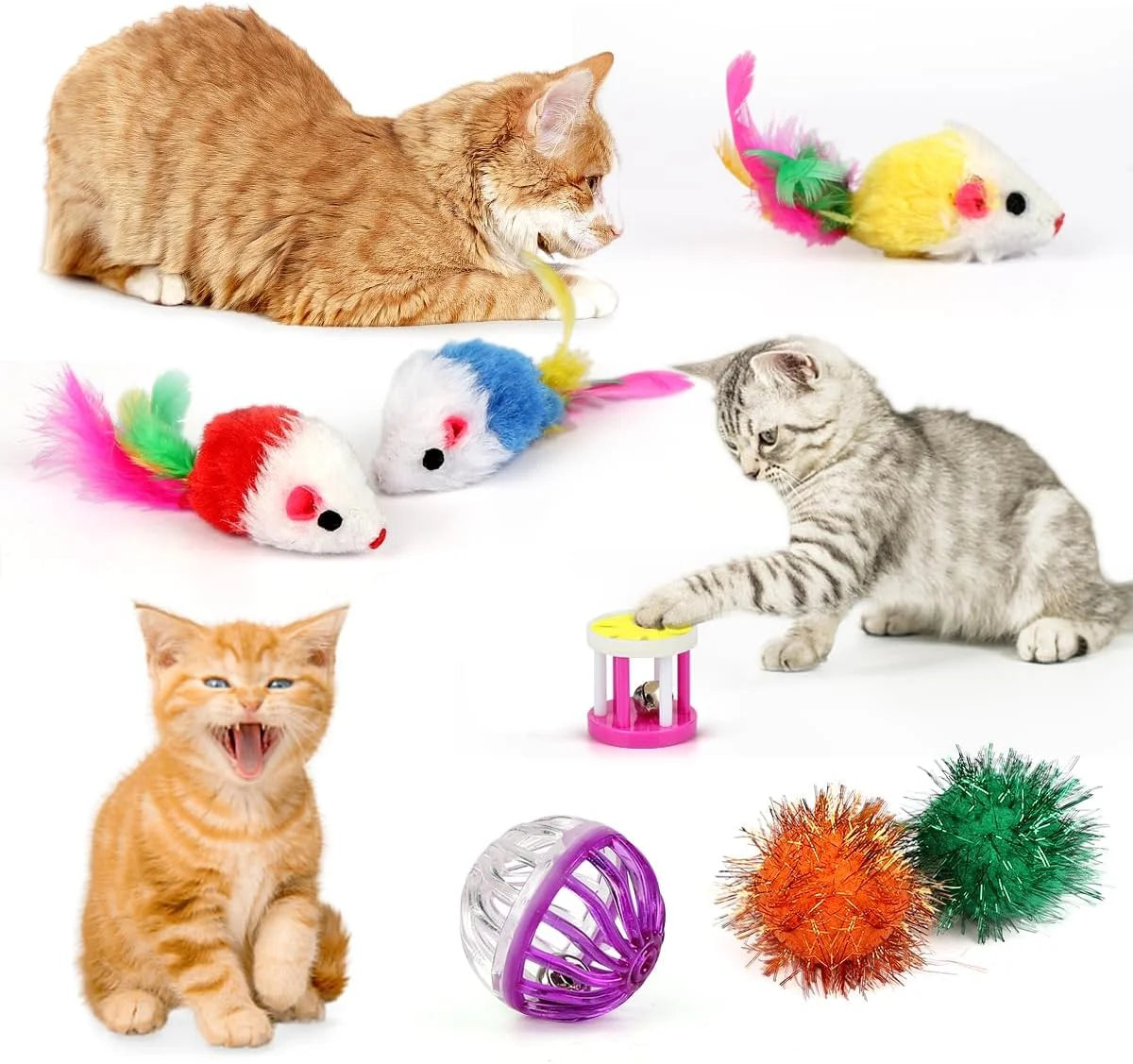 32 PCS Cat Toys Kitten Toys, Variety Catnip Toys with Rainbow Tunnel Interactive Cat Feather Teaser Spring Toy Set for Cat, Kitty