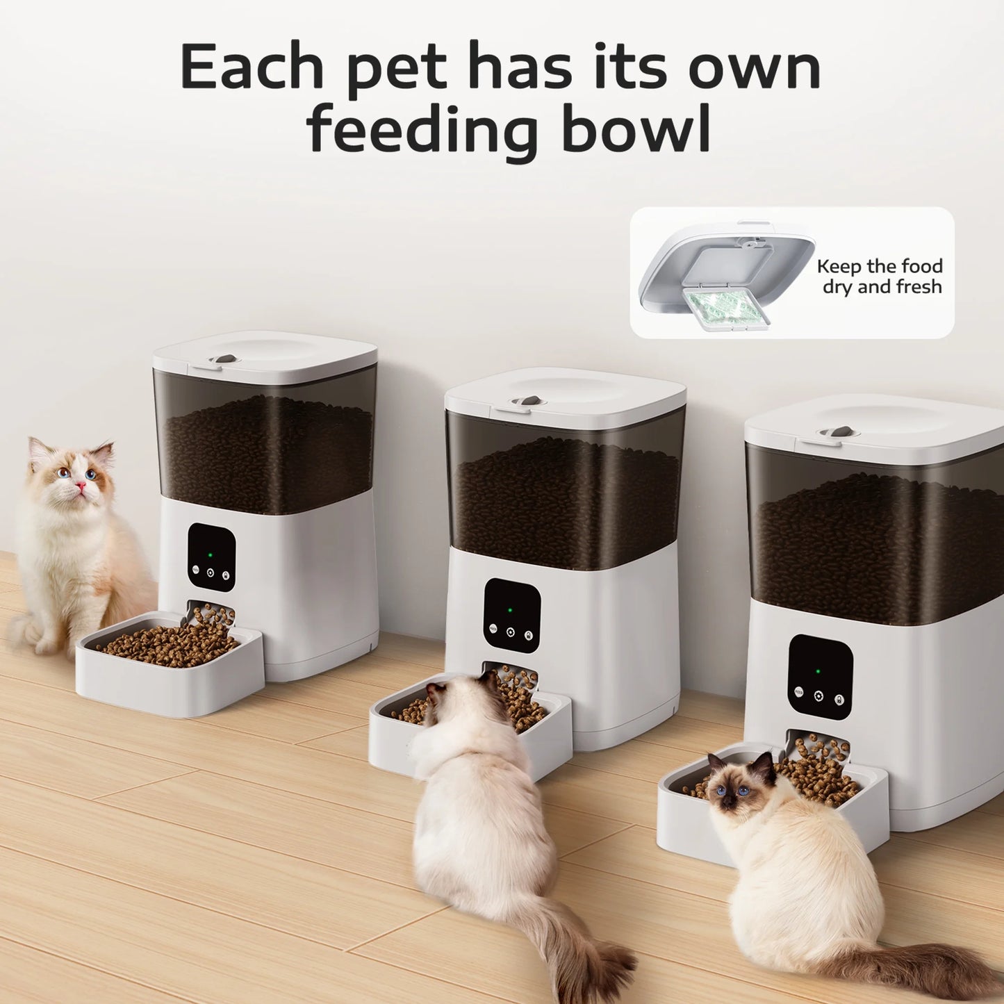 7L Automatic Smart Food Dispenser Pet Feeder, Wi-Fi Timed with APP Remote Feeding for Cats and Dogs White 13.10 X 6.50 X 12.60 In