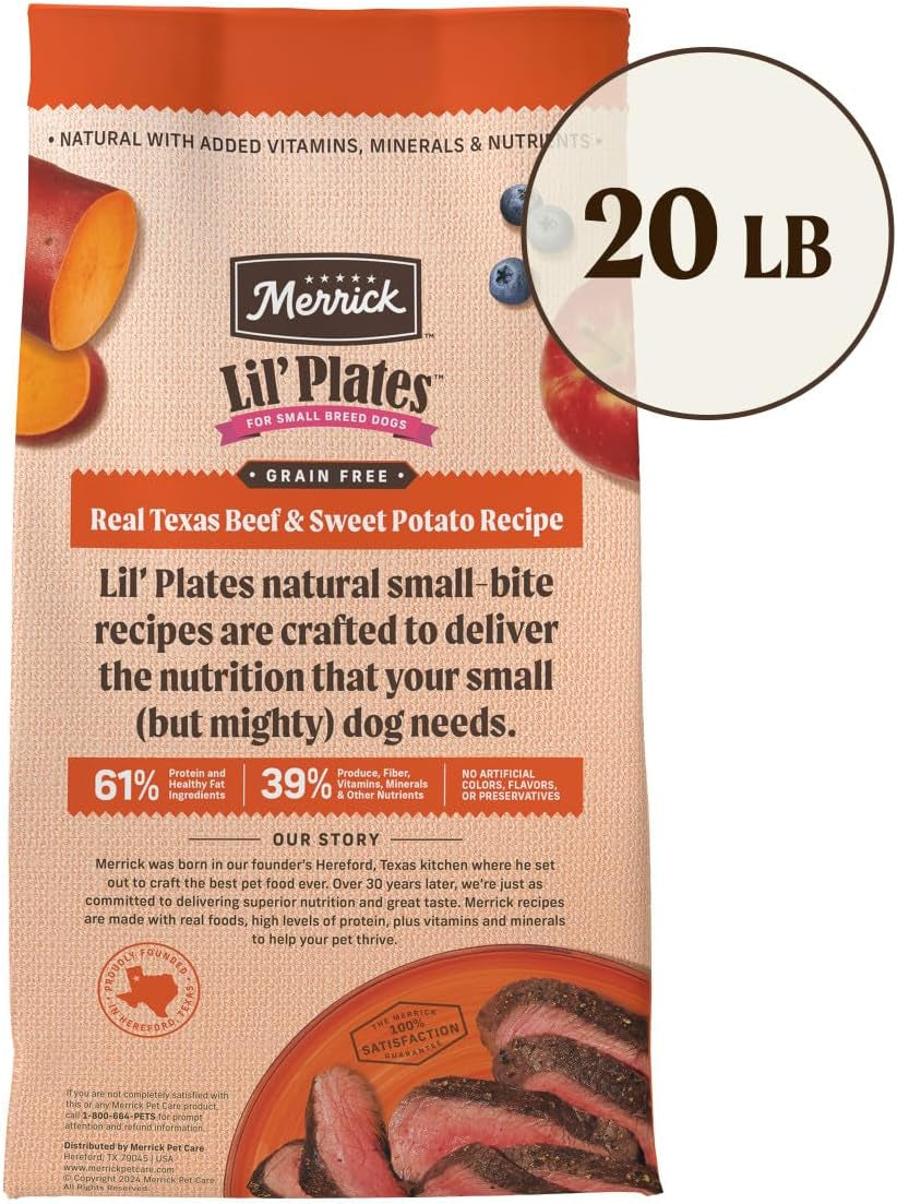 Lil' Plates Small Breed Dog Food, Grain Free Real Texas Beef and Sweet Potato Recipe, Small Dog Food - 20 Lb Bag