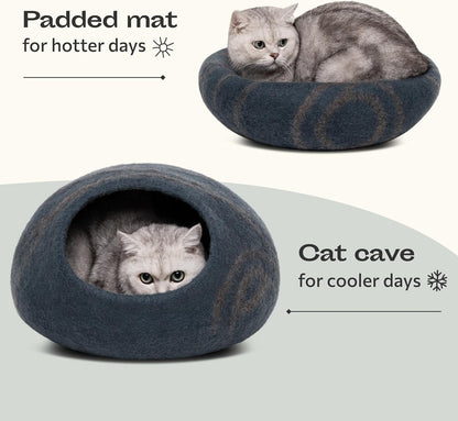 Premium Cat Bed Cave (Large) - Eco Friendly 100% Merino Wool Beds for Cats and Kittens