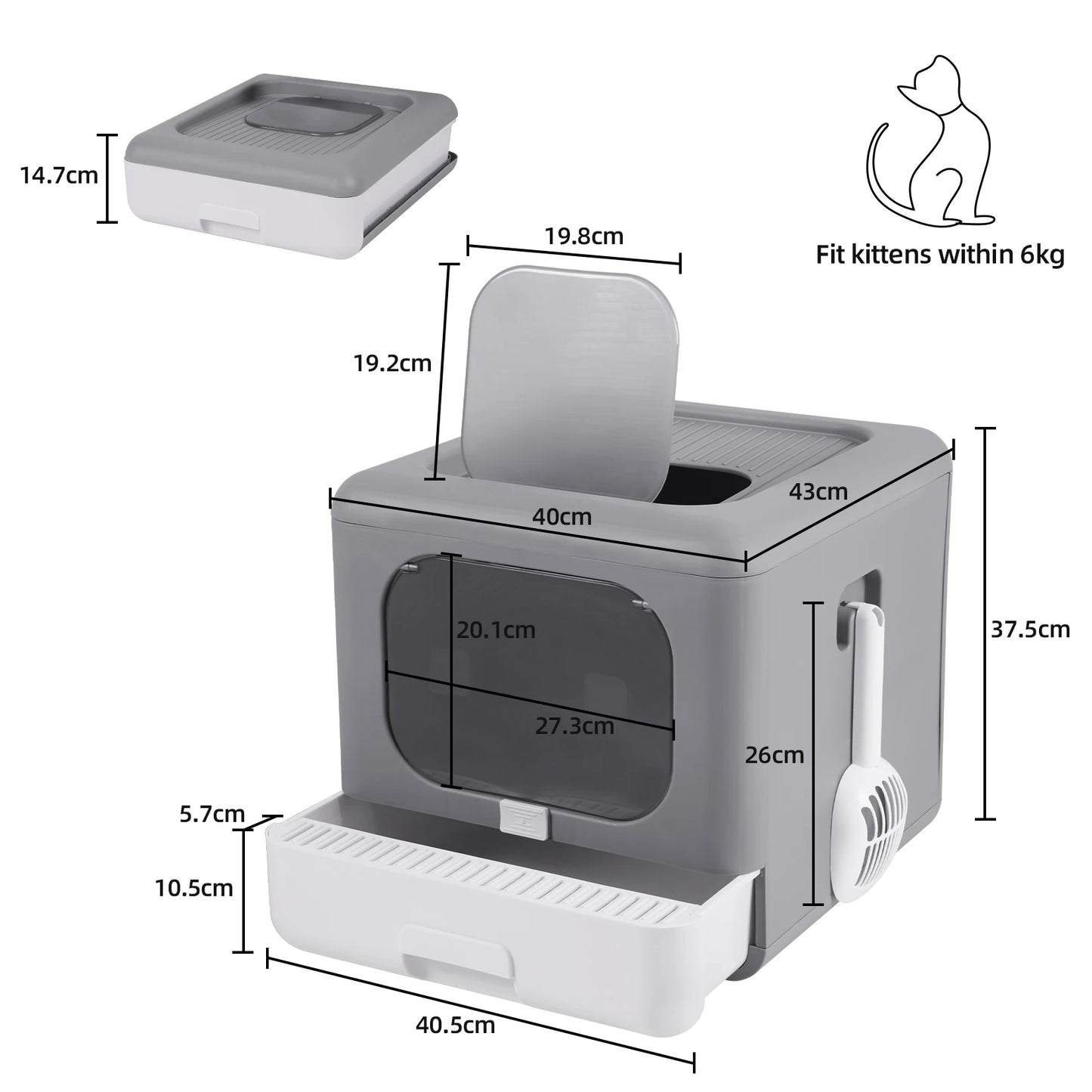 Cat Litter Box Foldable Top Entry Litter Box with Cat Litter Scoop Drawer for Medium and Large Cats