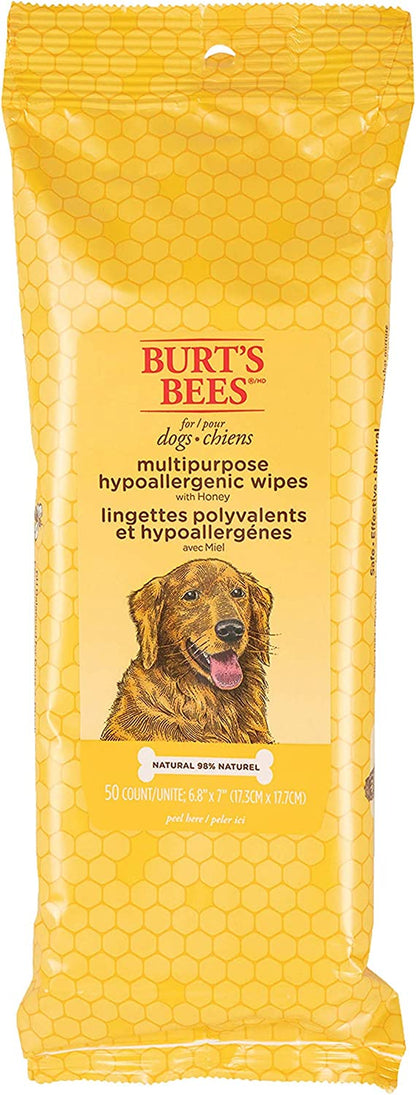 Burt'S Bees for Dogs Multipurpose Grooming Wipes, 50 Ct - Puppy and Dog Wipes for All Purpose Grooming - Burts Bees Wipes, Pet Wipes for Dogs, Puppy Wipes, Dog Face Wipes, Paw Wipes