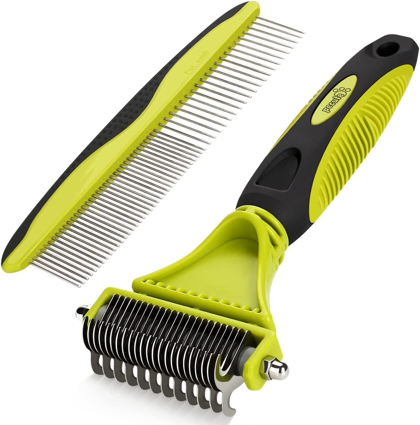 Pet Dematting Tool 2 Pack - Double Sided Undercoat Rake & Dematting Comb for Detangling Matted or Knotted Undercoat Hair, Great for Medium or Long-Haired Dogs & Cats